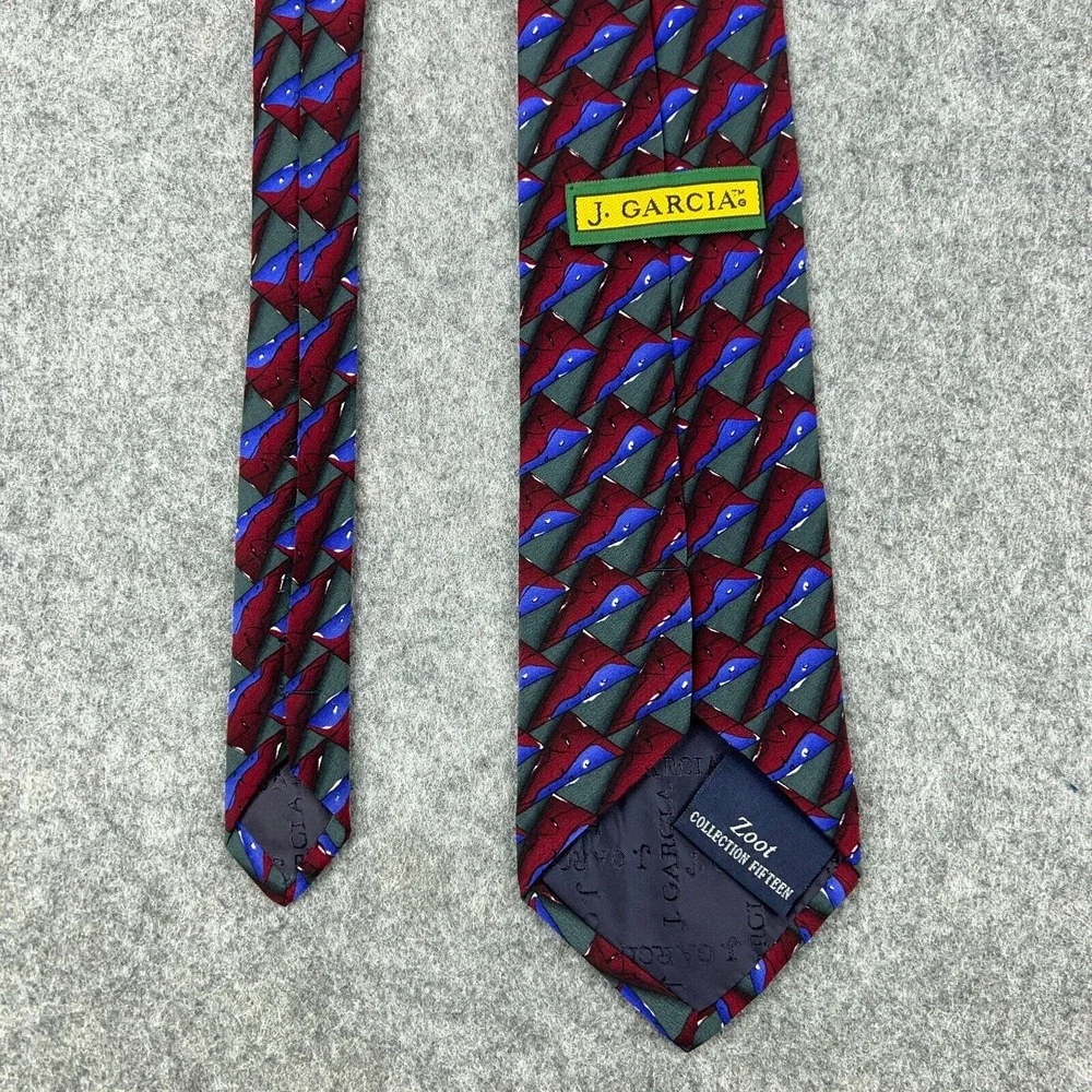 Jerry Garcia Tie Red Blue Zoot Collection 15‎ Abstract Print 100% Silk VTG 1996